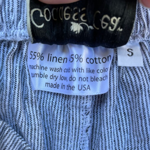 goddess gear linen cotton cropped pants gray white stripe S wide leg lagenlook - Picture 8 of 10